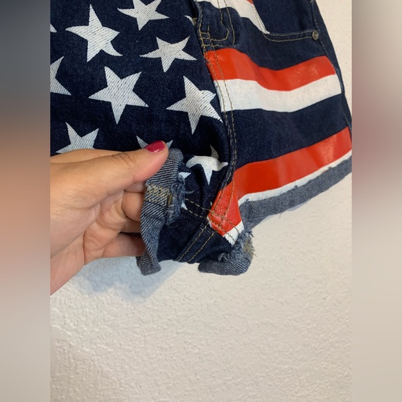 Stradivarius Women Sz 6 Denim Shorts American USA Flag Cuffed HOT Pants - Picture 5 of 9